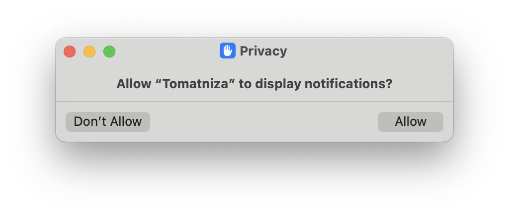 Разрешите отправку уведомлений о начале томата